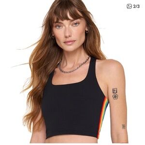 Spiritual Gangster Black Crop Top with Rainbow Sides
